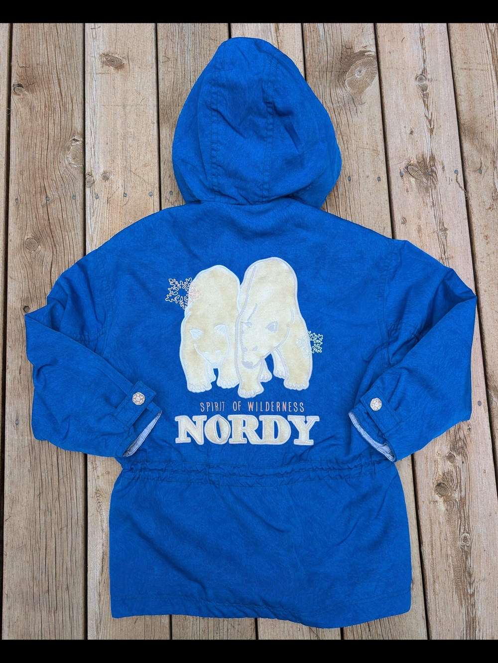 Vintage Nordy Spirit of Wilderness Blue Hooded Polar Bear Winter Coat Ski Jacket